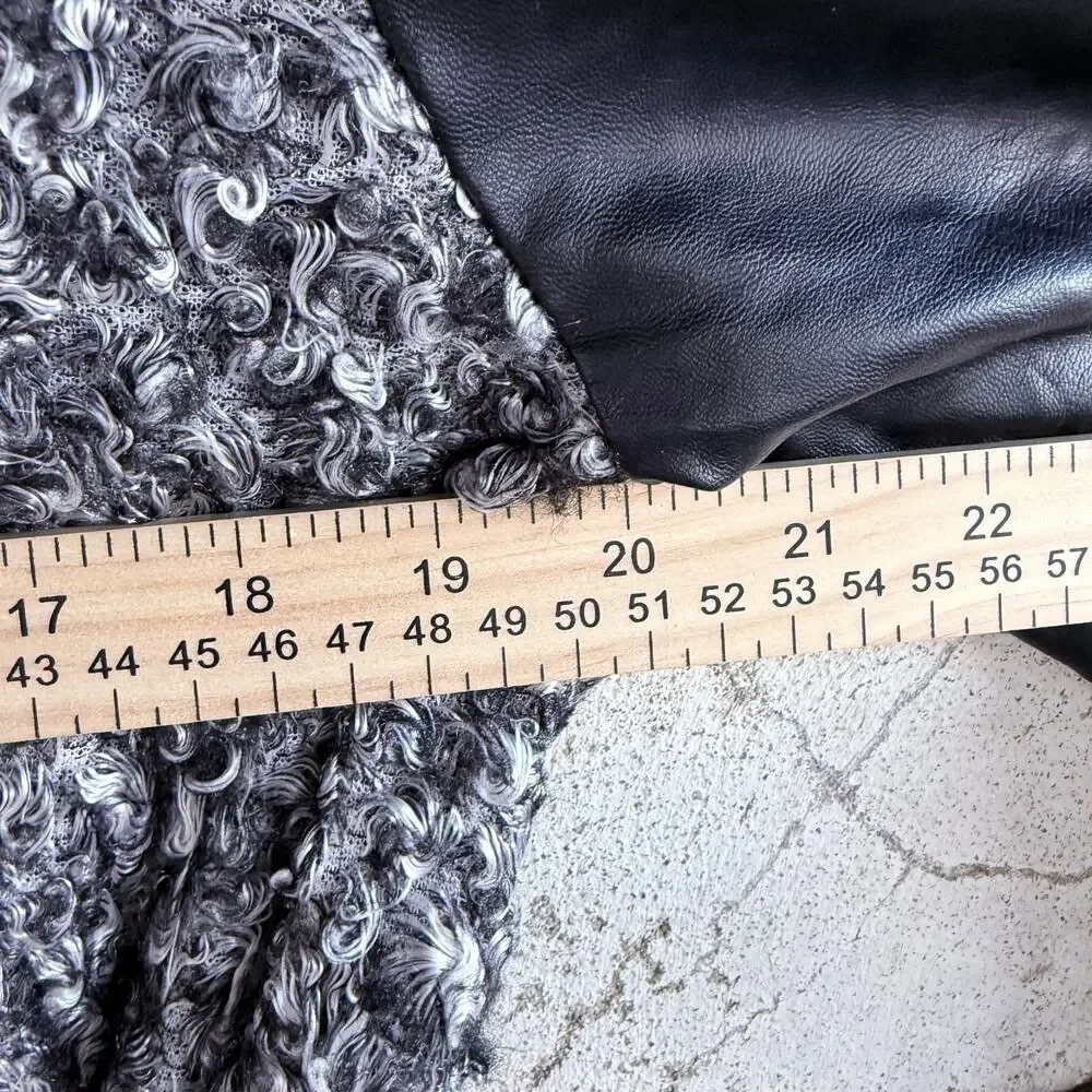 Vtg 90s Belted Coat‎ Long Faux Leather Sleeves Boucle Knit Jacket Womens M USA - Picture 10 of 11